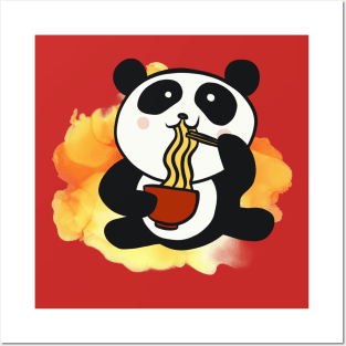 Look Cute Panda Eat Noodles - Adorable Panda - Kawaii Panda Posters and Art